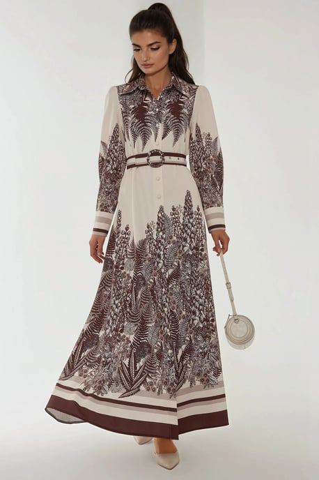 Bedrucktes Maxikleid mit langen Ärmeln und Gürtel - Image 3