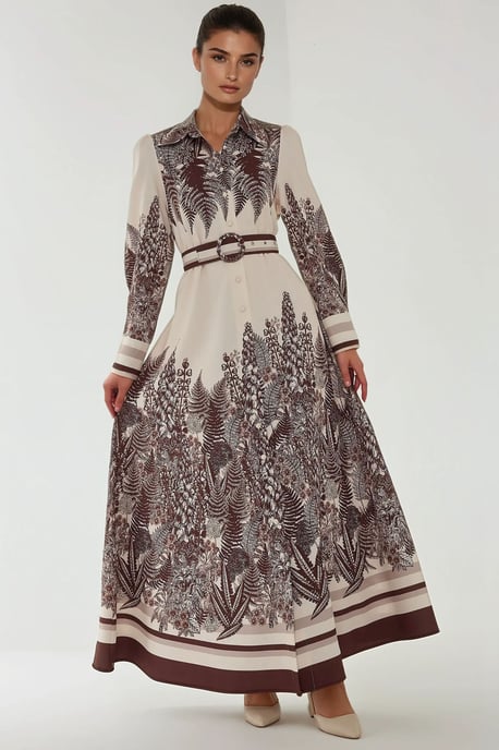 Bedrucktes Maxikleid mit langen Ärmeln und Gürtel - Image 4