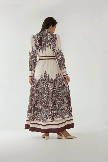 Bedrucktes Maxikleid mit langen Ärmeln und Gürtel - Image 5