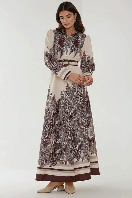 Bedrucktes Maxikleid mit langen Ärmeln und Gürtel - Image 6