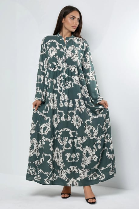 V-Ausschnitt Muster Maxi-Kleid mit Knöpfen - Image 2