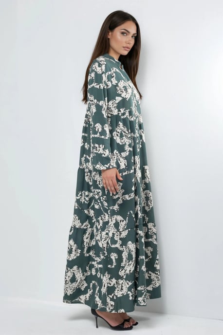 V-Ausschnitt Muster Maxi-Kleid mit Knöpfen - Image 3