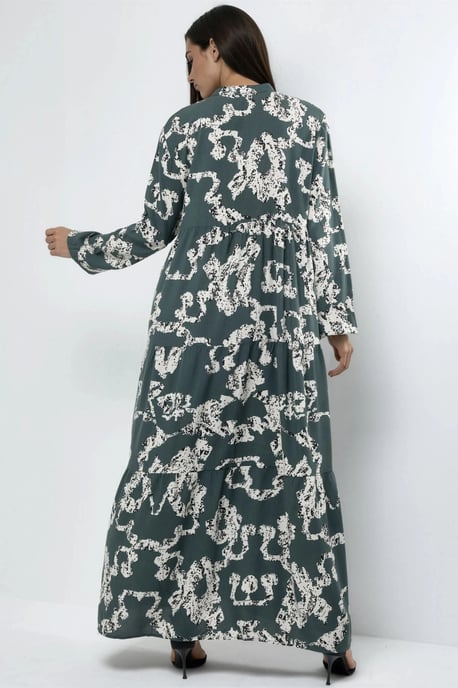 V-Ausschnitt Muster Maxi-Kleid mit Knöpfen - Image 4