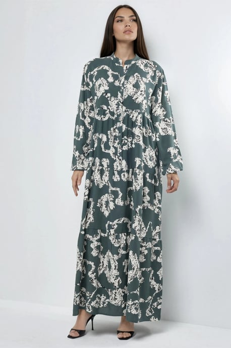 V-Ausschnitt Muster Maxi-Kleid mit Knöpfen - Image 6