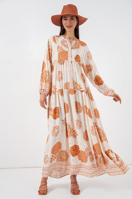 Gemustertes V-Ausschnitt Maxikleid - Image 1