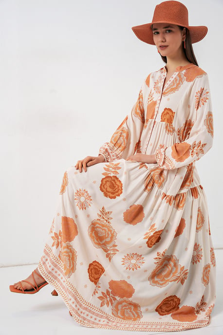 Gemustertes V-Ausschnitt Maxikleid - Image 2