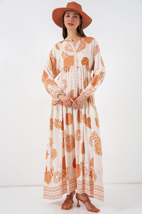 Gemustertes V-Ausschnitt Maxikleid - Image 3