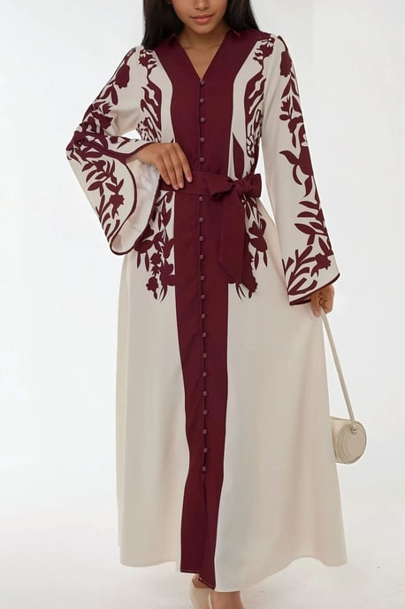 Besticktes Maxikleid mit langen Ärmeln und Gürtel - Image 5