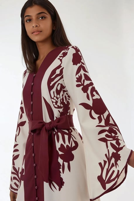 Besticktes Maxikleid mit langen Ärmeln und Gürtel - Image 6