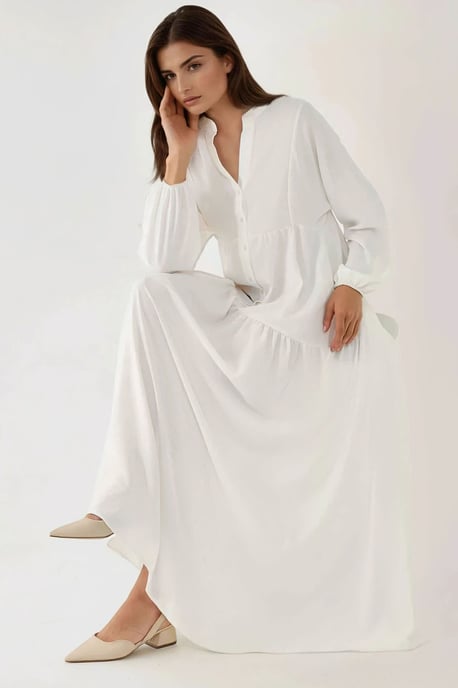 Strukturiertes V-Ausschnitt-Maxikleid mit Knopfdetails - Image 1