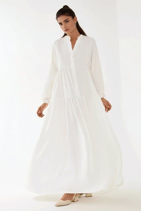 Strukturiertes V-Ausschnitt-Maxikleid mit Knopfdetails - Image 2