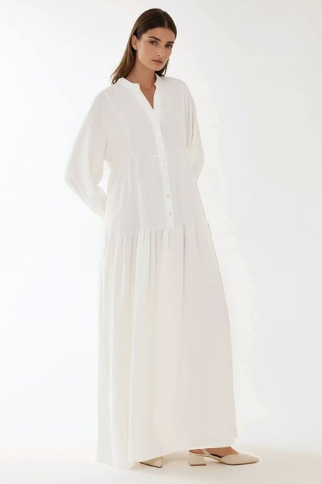 Strukturiertes V-Ausschnitt-Maxikleid mit Knopfdetails - Image 3