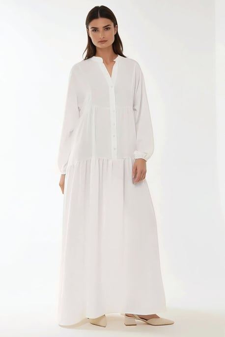 Strukturiertes V-Ausschnitt-Maxikleid mit Knopfdetails - Image 5