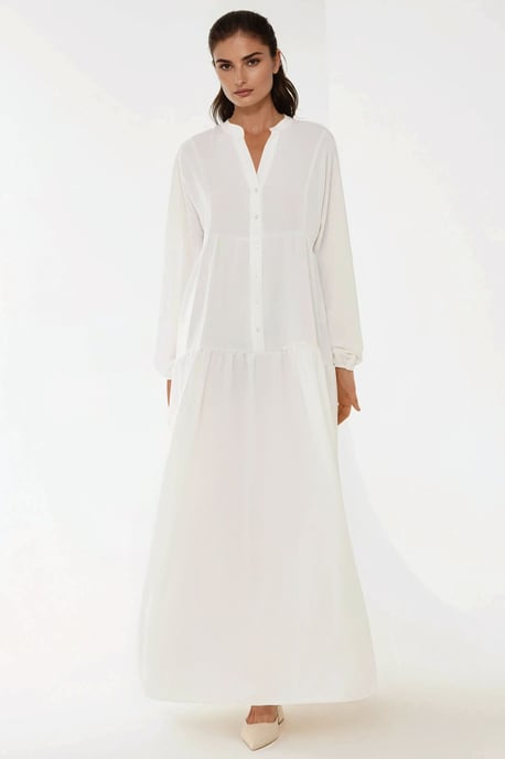 Strukturiertes V-Ausschnitt-Maxikleid mit Knopfdetails - Image 6
