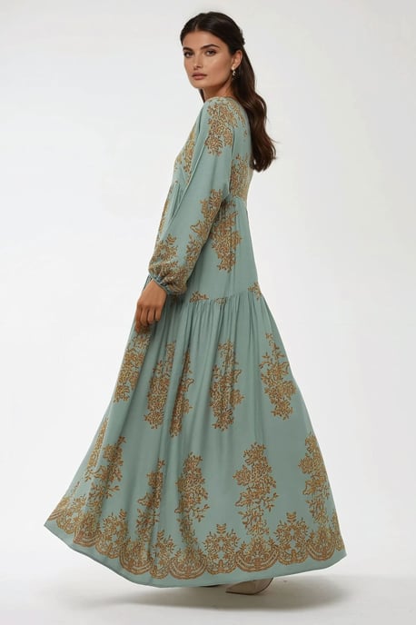 Bedrucktes Viscon Maxi-Kleid mit Hemdkragen - Image 3
