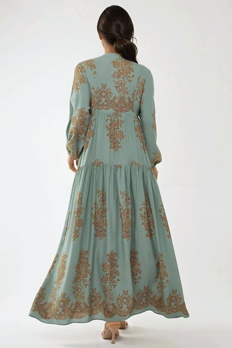 Bedrucktes Viscon Maxi-Kleid mit Hemdkragen - Image 4