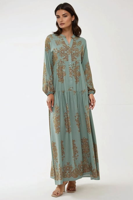 Bedrucktes Viscon Maxi-Kleid mit Hemdkragen - Image 5