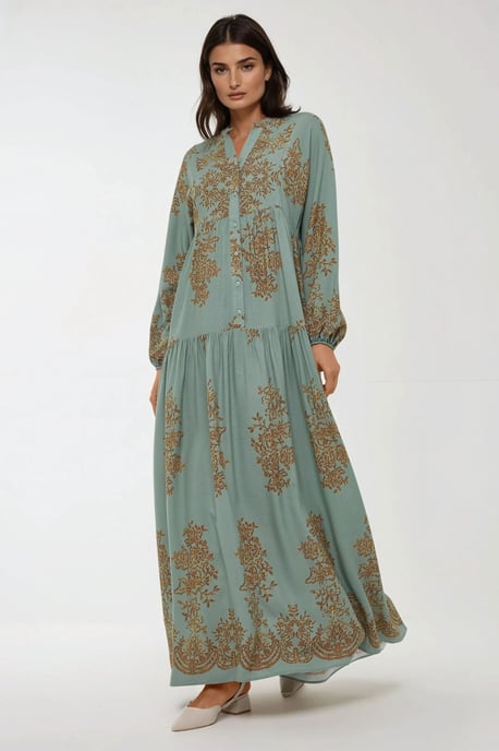 Bedrucktes Viscon Maxi-Kleid mit Hemdkragen - Image 6