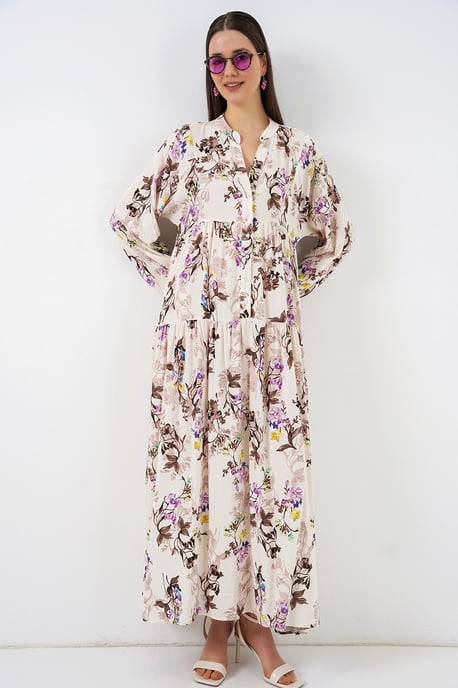 Gemustertes V-Ausschnitt Maxikleid - Image 3