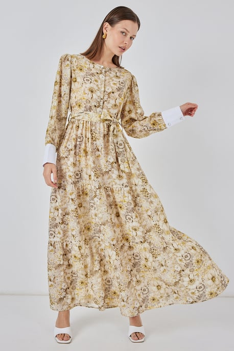 Viskose-Mix gemustertes Maxikleid mit Knopfverschluss - Image 2
