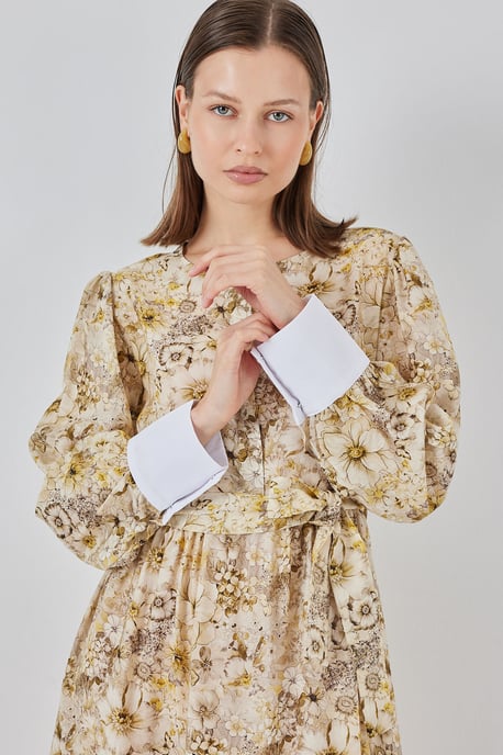 Viskose-Mix gemustertes Maxikleid mit Knopfverschluss - Image 3