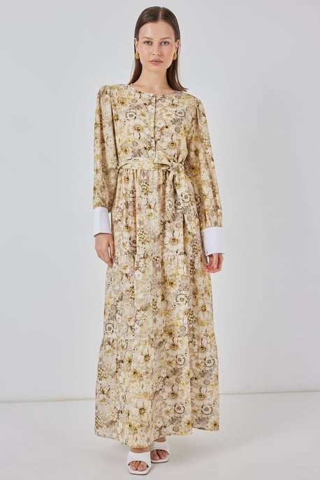 Viskose-Mix gemustertes Maxikleid mit Knopfverschluss - Image 4