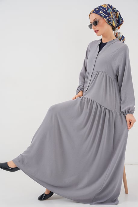V-Ausschnitt Knopfverschluss Lässiges Maxi-Kleid - Image 2