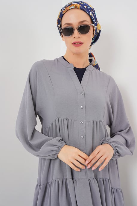 V-Ausschnitt Knopfverschluss Lässiges Maxi-Kleid - Image 4