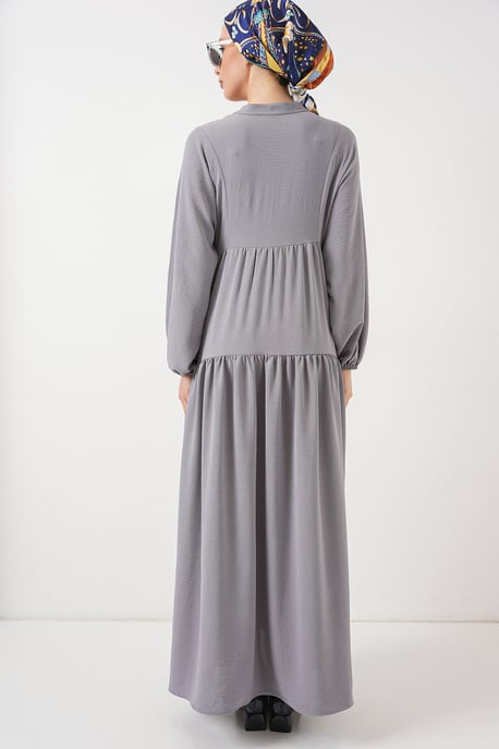 V-Ausschnitt Knopfverschluss Lässiges Maxi-Kleid - Image 6