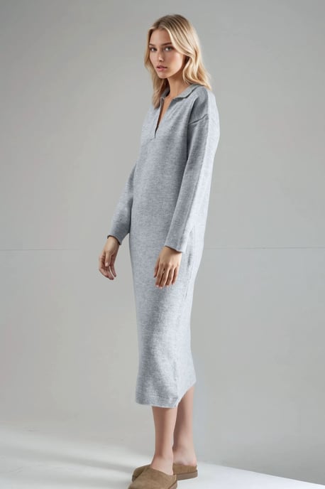 Rippstrick-Polo-Kragen Maxi-Strickkleid - Image 2