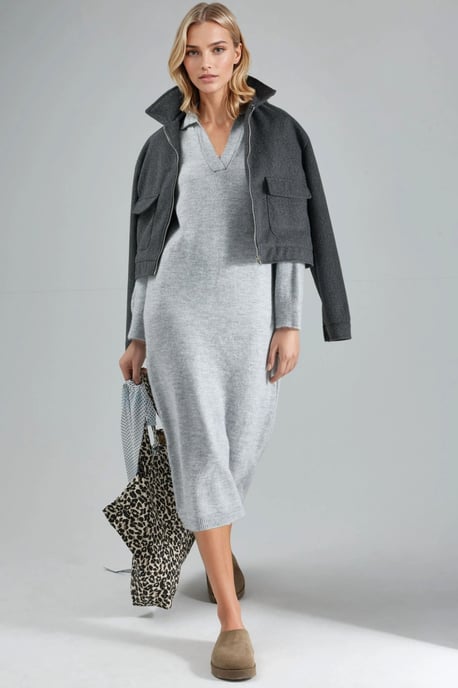 Rippstrick-Polo-Kragen Maxi-Strickkleid - Image 5