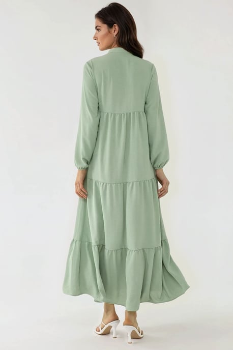 Strukturierter Maxi-Kleid mit langen Ärmeln und Rundhalsausschnitt - Image 5