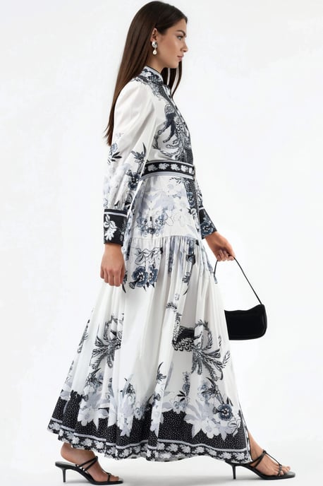 Blumenkleid Maxi mit Hemdkragen und Gürtel - Image 2