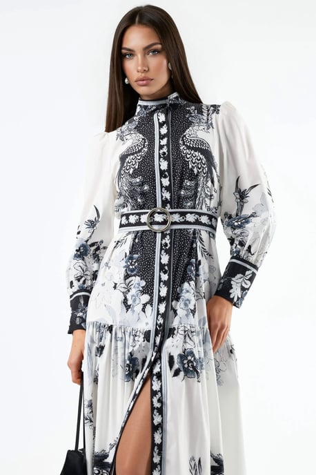 Blumenkleid Maxi mit Hemdkragen und Gürtel - Image 3