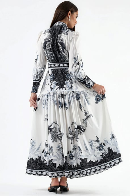 Blumenkleid Maxi mit Hemdkragen und Gürtel - Image 4