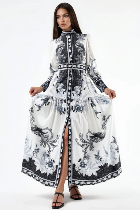 Blumenkleid Maxi mit Hemdkragen und Gürtel - Image 5