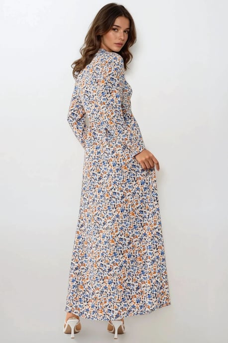 Blühendes Maxi-Kleid mit Rundhalsausschnitt und Gürtel - Image 4