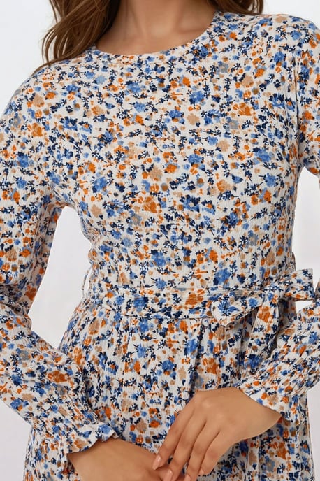 Blühendes Maxi-Kleid mit Rundhalsausschnitt und Gürtel - Image 5