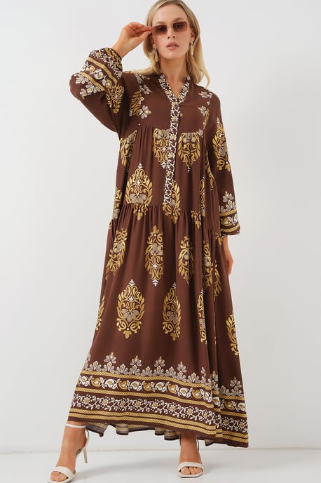 Gemustertes V-Ausschnitt Maxikleid - Image 2