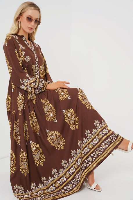 Gemustertes V-Ausschnitt Maxikleid - Image 3