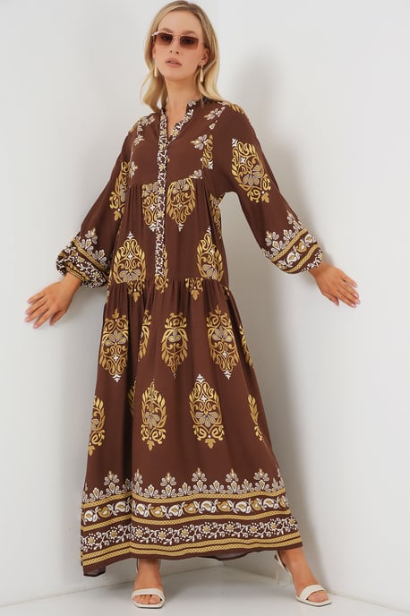 Gemustertes V-Ausschnitt Maxikleid - Image 4