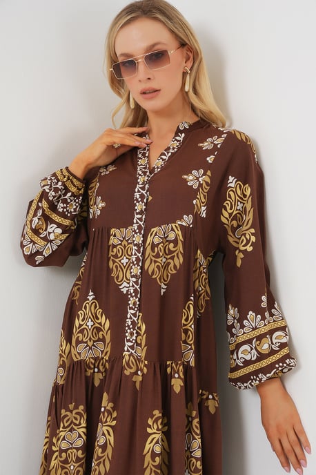 Gemustertes V-Ausschnitt Maxikleid - Image 5