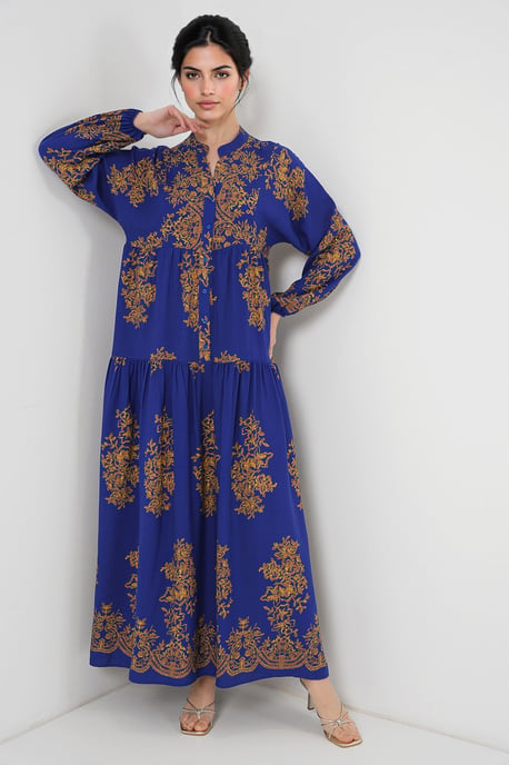 Bedrucktes V-Ausschnitt Maxikleid mit Knopfverschluss - Image 1