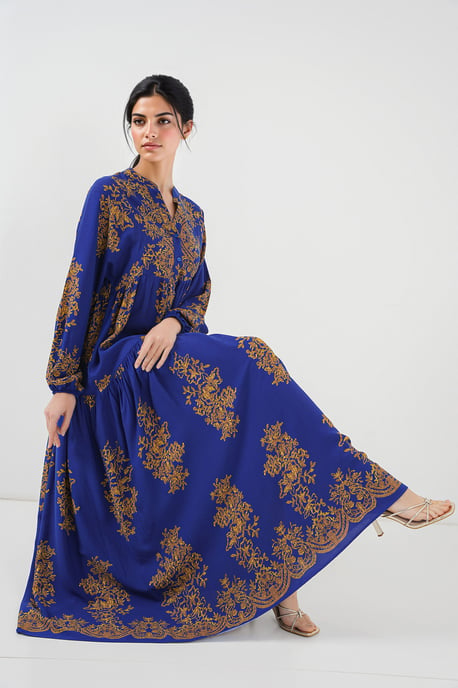Bedrucktes V-Ausschnitt Maxikleid mit Knopfverschluss - Image 2