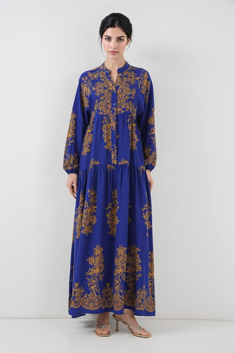 Bedrucktes V-Ausschnitt Maxikleid mit Knopfverschluss - Image 3
