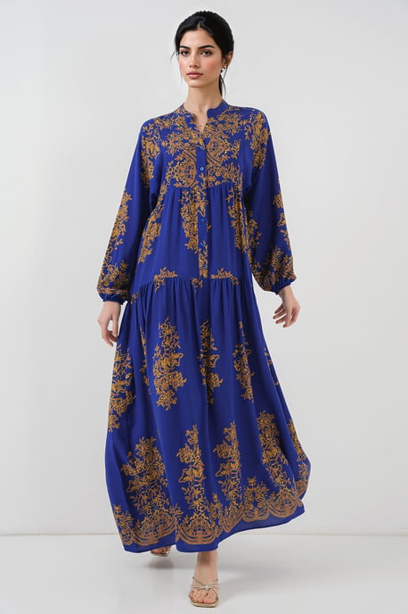 Bedrucktes V-Ausschnitt Maxikleid mit Knopfverschluss - Image 4