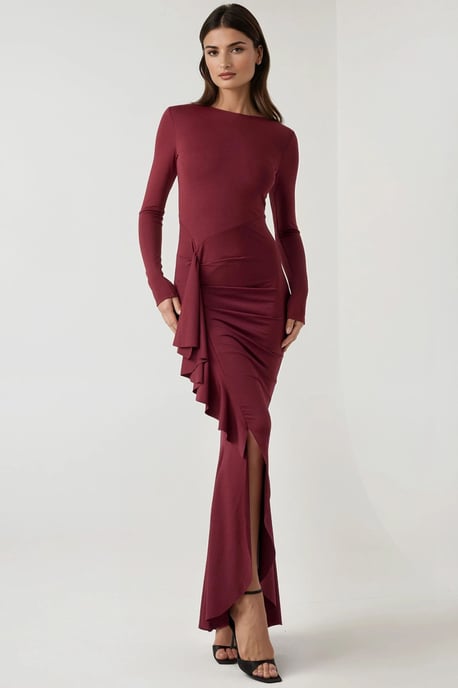 Crew-Neck Bodycon-Maxikleid mit Rüschendetail - Image 1