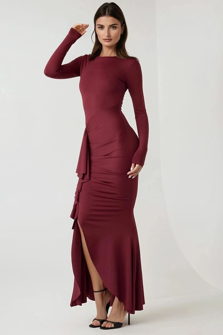 Crew-Neck Bodycon-Maxikleid mit Rüschendetail - Image 2