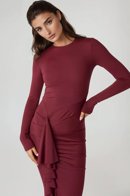Crew-Neck Bodycon-Maxikleid mit Rüschendetail - Image 3