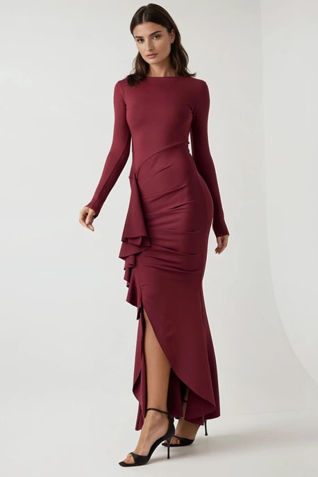 Crew-Neck Bodycon-Maxikleid mit Rüschendetail - Image 5